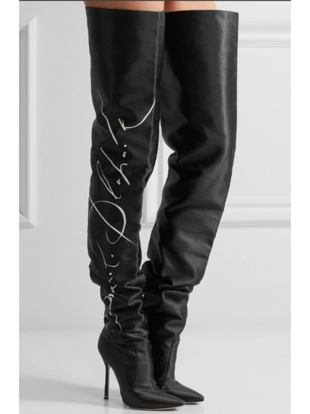 Manolo Blahnik x Vetements Printed Satin Thigh Boots, Size 35.5 | 5.5 NEW $3,380